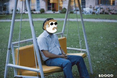 Man Sitting On Swing With Cartoon Face GIF