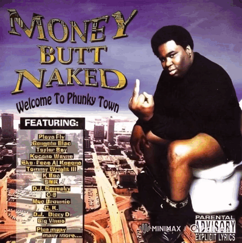 Man Sitting on Toilet Saying Money Butt Naked