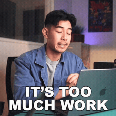 Man Sitting With Apple Laptop Saying It's Too Much Work GIF