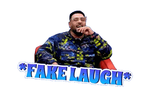 Man Sitting With Fake Laugh Sign Sticker