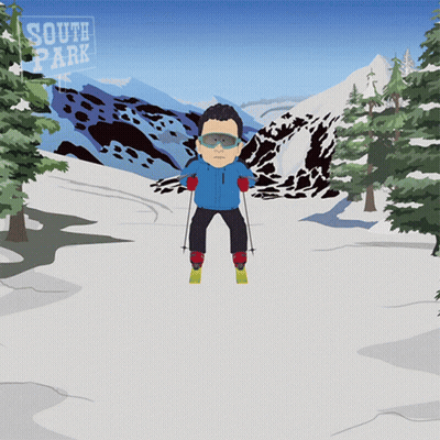 Man Skiing Behind South Park Sign GIF