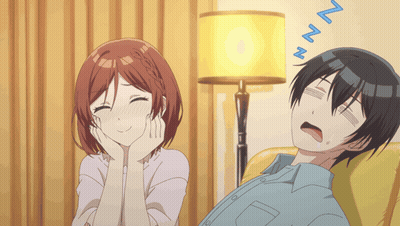 Man Sleeping On Couch Next To Smiling Girl GIF