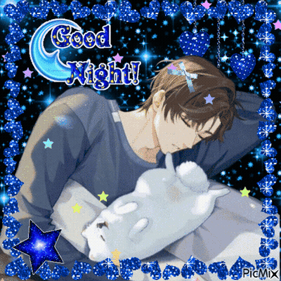 Man Sleeping With Stuffed Animal Saying Good Night GIF