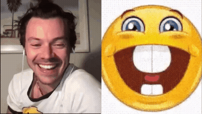 Man Smiling Next To Smiley Face With Teeth GIF