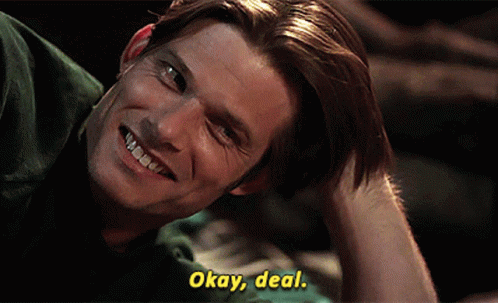 Man Smiling Saying Okay Deal In Yellow Letters GIF