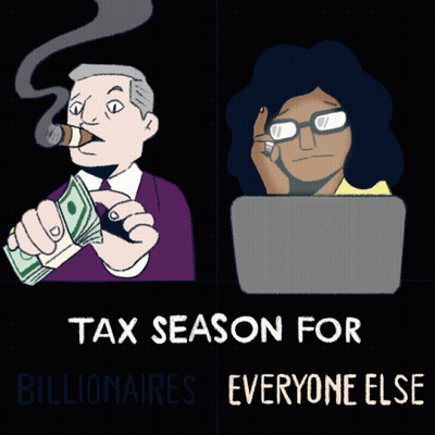 Man Smoking Cigar Woman At Laptop Tax Season For Billionaires GIF
