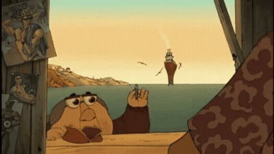 Man Smoking Cigarette Looking Out Window At Ocean GIF