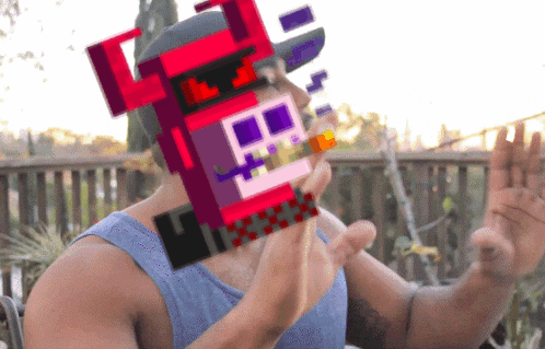 Man Smoking Cigarette With Pixelated Robot Face GIF