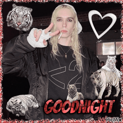 Man Smoking Cigarette With Tigers Saying Goodnight GIF