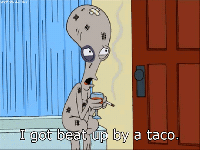 Man Smoking Drinking Wine I Got Beat Up By A Taco GIF