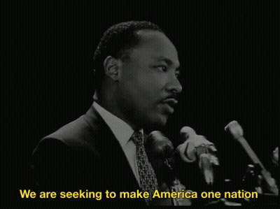 Man Speaking Into Microphone We Are Seeking To Make America One Nation GIF