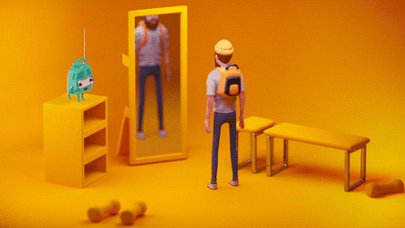 Man Squats In Front Of Mirror GIF