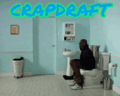 Man Squatting On Toilet With Word Crapdraft GIF