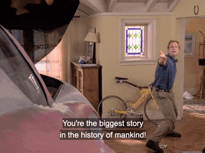 Man Standing Before Bicycle Saying You're The Biggest Story GIF