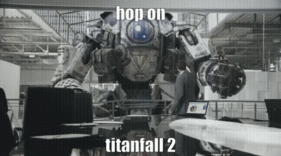 Man Standing Before Robot Saying Hop On Titanfall 2 GIF
