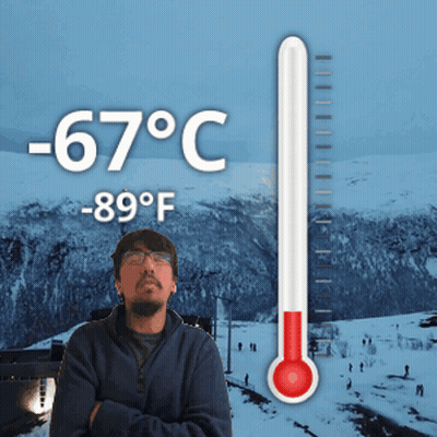 Man Standing Before Thermometer -67 Degrees Celsius GIF