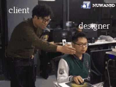 Man Standing Beside Sitting Man At Computer With Client And Designer GIF