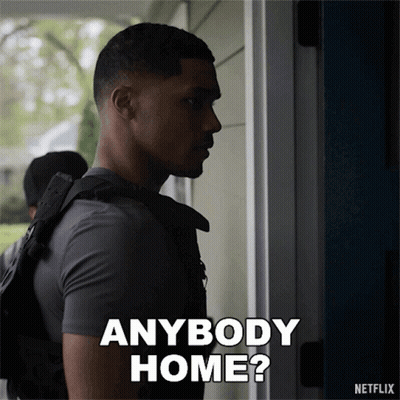 Man Standing By Door Saying Anybody Home GIF