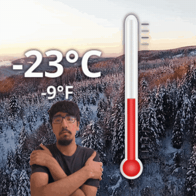 Man Standing By Thermometer Reading 30 Degrees GIF