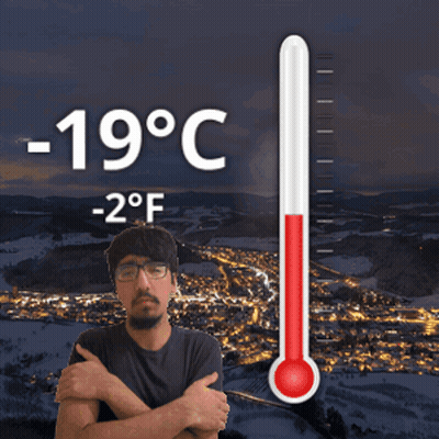 Man Standing By Thermometer Saying 19 Degrees Celsius GIF
