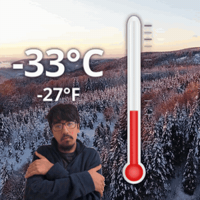Man Standing By Thermometer Showing 33 Degrees Celsius GIF