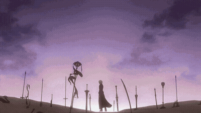 Man Standing In Field Of Swords GIF