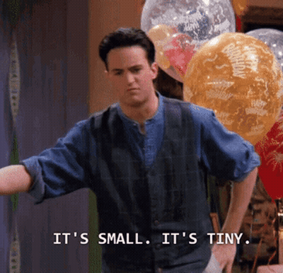 Man Standing In Front Of Balloons Saying Tiny GIF