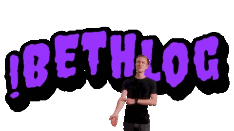 Man Standing In Front Of Bethlog Logo Sticker