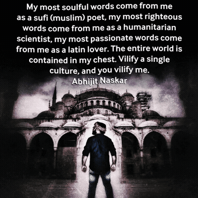 Man Standing In Front Of Building With Abhijit Naskar Quote GIF