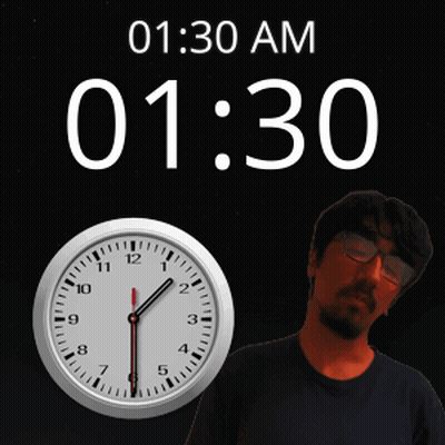 Man Standing In Front Of Clock Saying 01:30 GIF