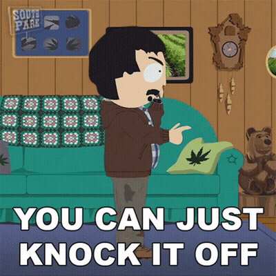 Man Standing In Front Of Couch Saying You Can Just Knock It Off GIF