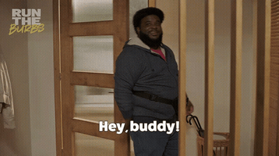Man Standing In Front Of Door Saying Hey Buddy GIF