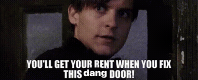 Man Standing In Front Of Door With Rent Warning GIF