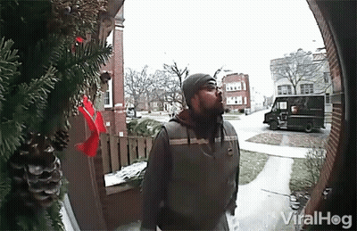 Man Standing In Front Of Door With Van And Viralhog GIF