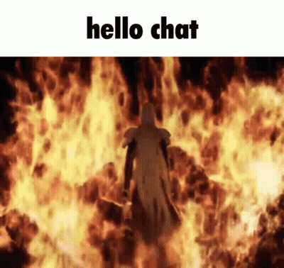 Man Standing In Front Of Fire Saying Hello Chat GIF
