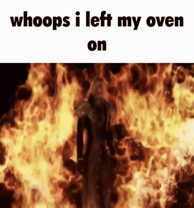 Man Standing In Front Of Fire Saying Whoops I Left My Oven On GIF