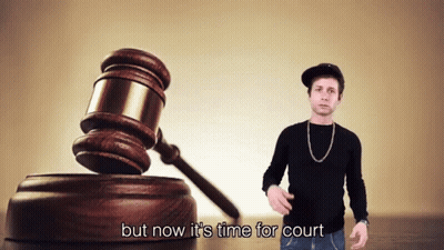 Man Standing In Front Of Gavel Saying But Now It's Time For Court GIF