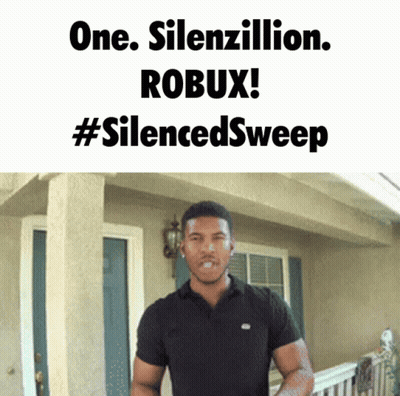Man Standing In Front Of House With Robux Text GIF
