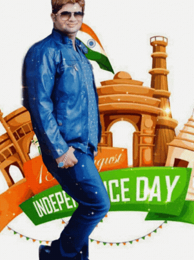 Man Standing In Front Of Independence Day Banner GIF