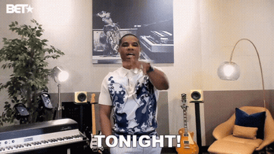 Man Standing In Front Of Keyboard And Guitar Saying Tonight GIF