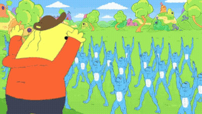 Man Standing In Front Of Playground With Monkeys GIF
