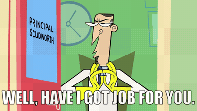 Man Standing In Front Of Principal Scudworth Sign GIF