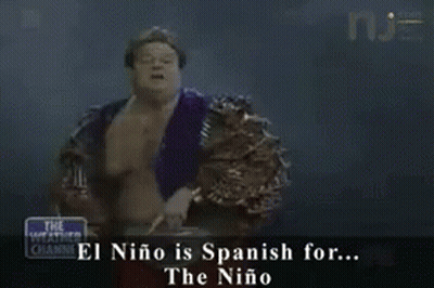 Man Standing In Front Of Sign Saying El Niño Is Spanish For... The Niño GIF