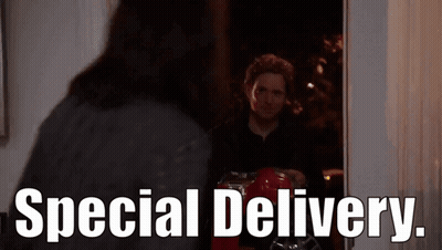 Man Standing In Front Of Special Delivery Door GIF