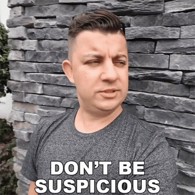 Man Standing In Front Of Stone Wall Saying Don't Be Suspicious GIF