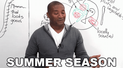 Man Standing In Front Of Summer Season Whiteboard GIF