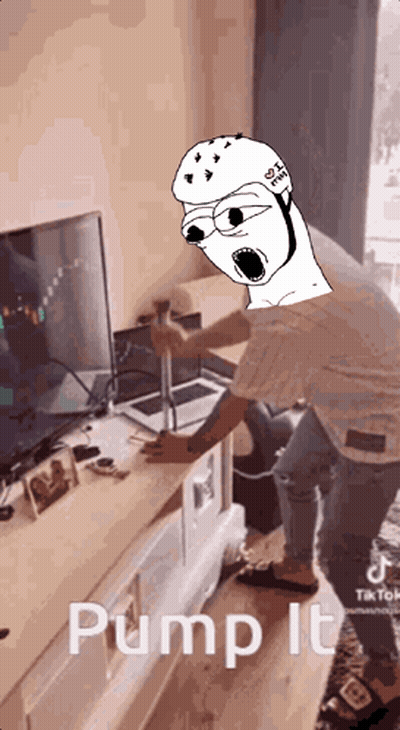Man Standing in Front of Television Saying Pump It
