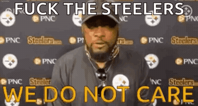 Man Standing In Front Of Wall Saying Fuck The Steelers We Do Not Care GIF
