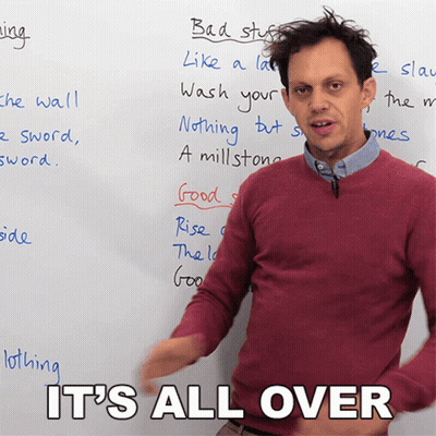 Man Standing In Front Of Whiteboard Saying It's All Over GIF