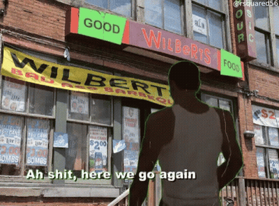 Man Standing In Front Of Wilbert's Food GIF